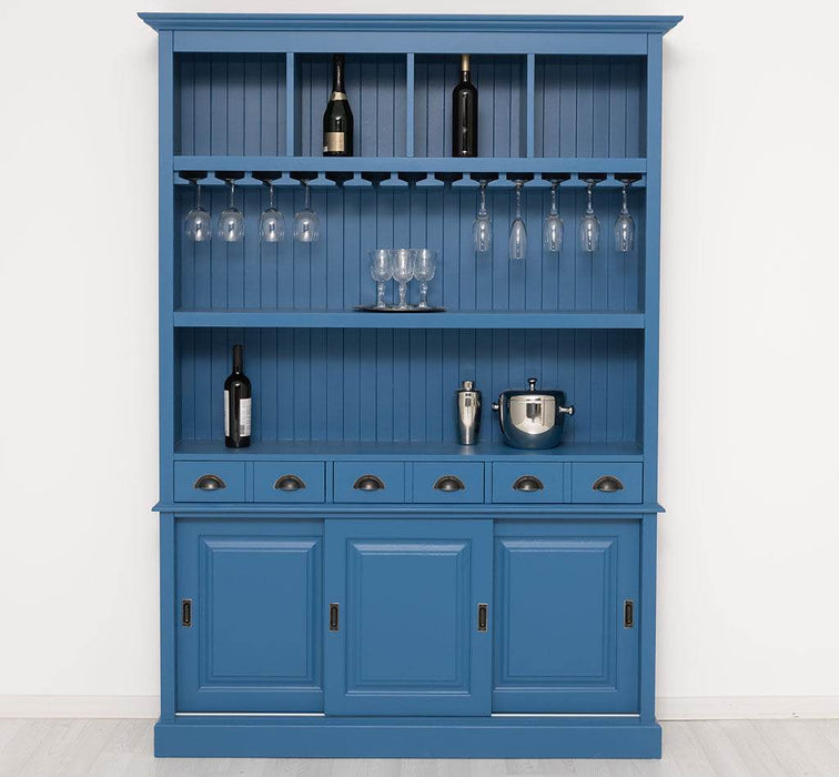 Großer Buffetschrank aus Massivholz mit Glashalterungen in verschiedenen Farben - Blau