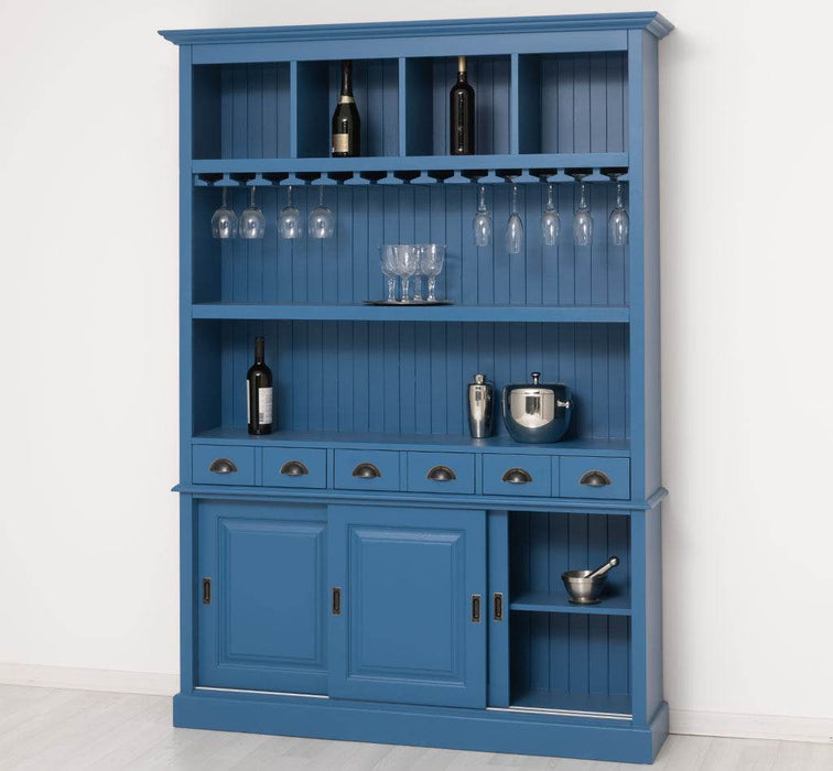 Großer Buffetschrank aus Massivholz mit Glashalterungen in verschiedenen Farben - Blau
