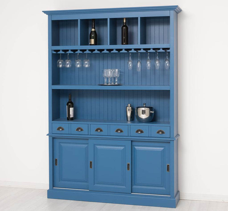 Großer Buffetschrank aus Massivholz mit Glashalterungen in verschiedenen Farben - Blau