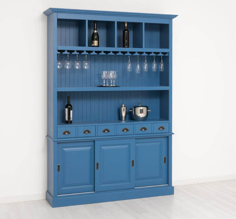 Großer Buffetschrank aus Massivholz mit Glashalterungen in verschiedenen Farben - Blau