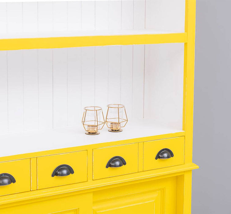 Großer Buffetschrank aus Massivholz mit Glashalterungen in verschiedenen Farben - Blau