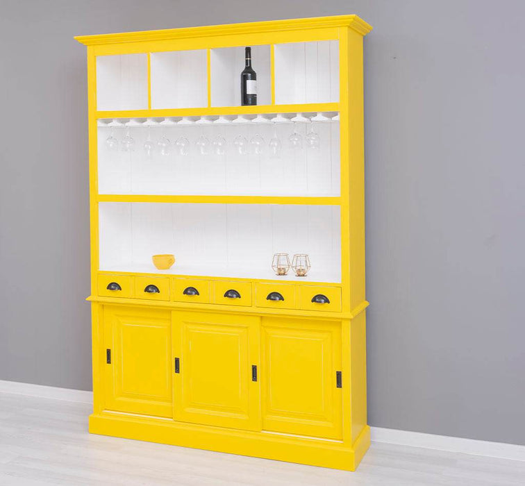 Großer Buffetschrank aus Massivholz mit Glashalterungen in verschiedenen Farben - Blau