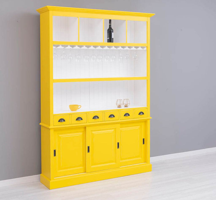 Großer Buffetschrank aus Massivholz mit Glashalterungen in verschiedenen Farben - Blau