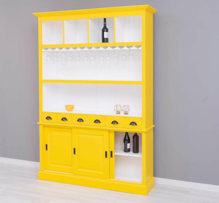 Großer Buffetschrank aus Massivholz mit Glashalterungen in verschiedenen Farben - Blau