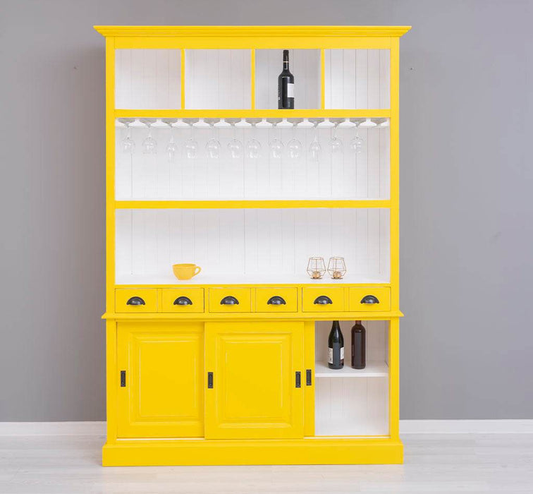 Großer Buffetschrank aus Massivholz mit Glashalterungen in verschiedenen Farben - Blau