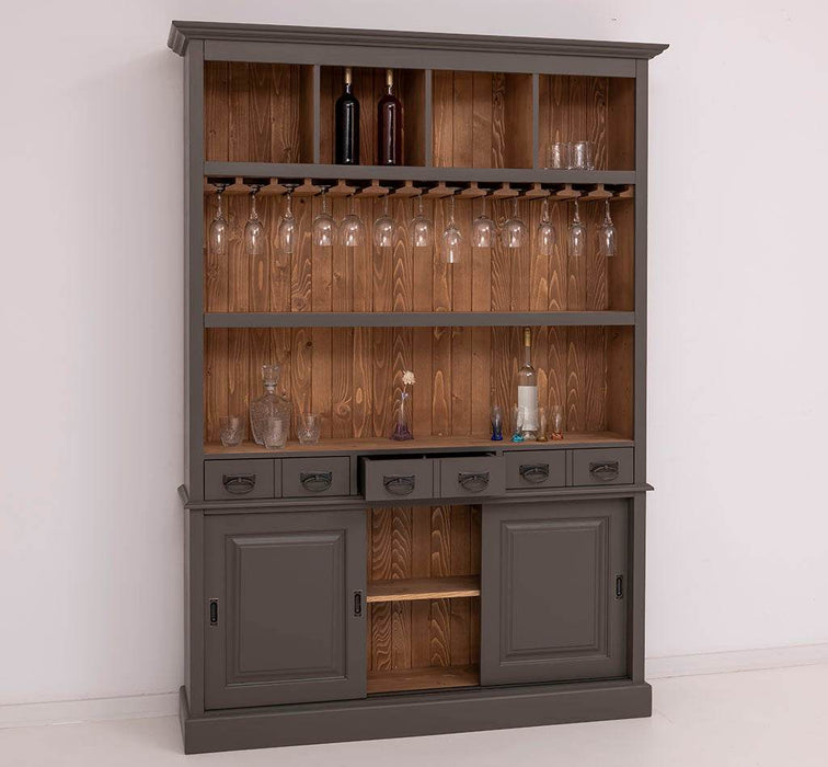 Großer Buffetschrank aus Massivholz mit Glashalterungen - Grau - Pinie gewachst