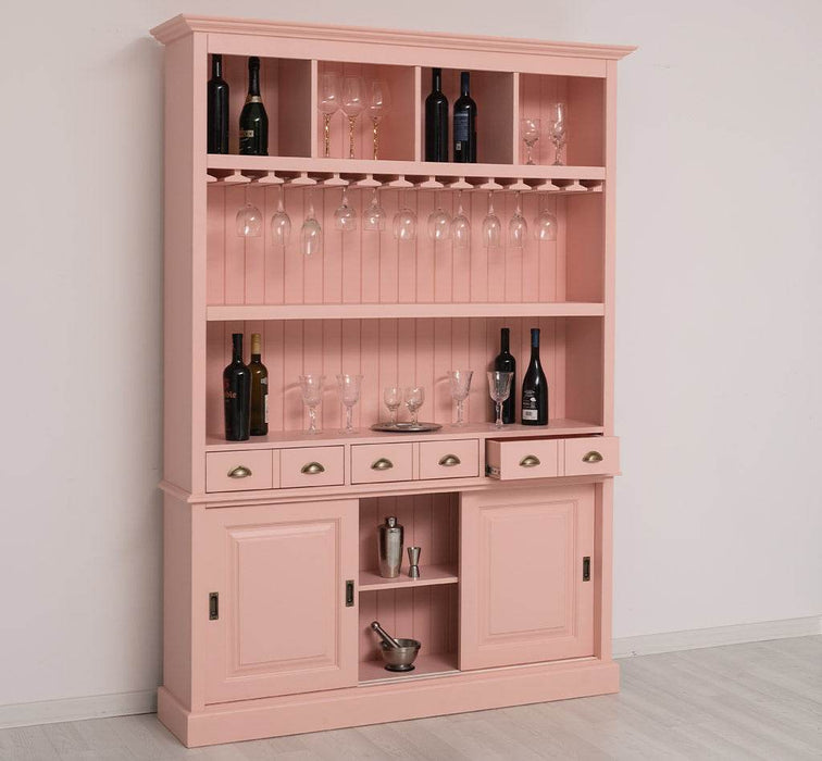Großer Buffetschrank aus Massivholz mit Glashalterungen in verschiedenen Farben - Blau
