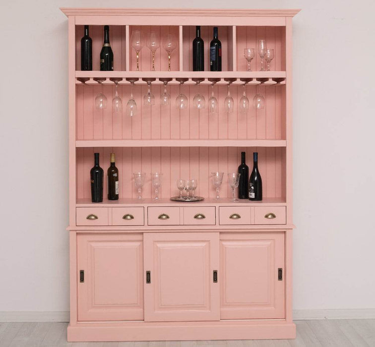 Großer Buffetschrank aus Massivholz mit Glashalterungen in verschiedenen Farben - Rosa