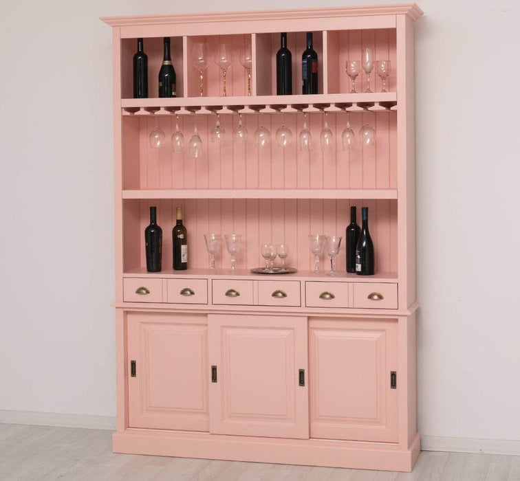 Großer Buffetschrank aus Massivholz mit Glashalterungen in verschiedenen Farben - Blau