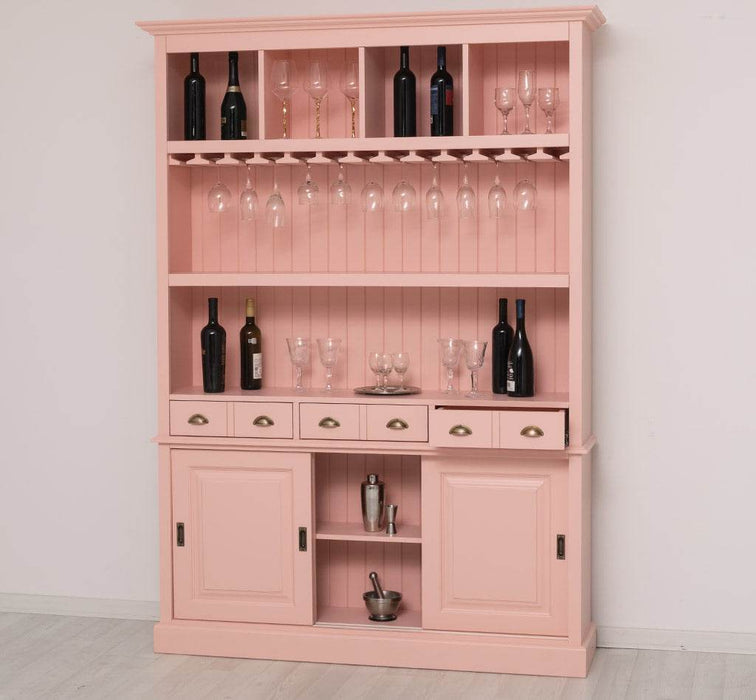 Großer Buffetschrank aus Massivholz mit Glashalterungen in verschiedenen Farben - Blau