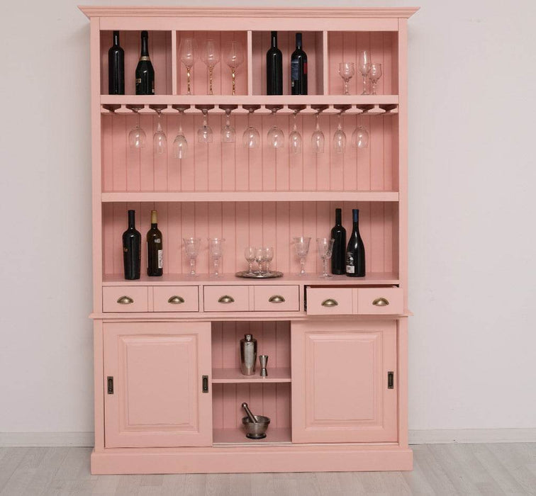 Großer Buffetschrank aus Massivholz mit Glashalterungen in verschiedenen Farben - Blau