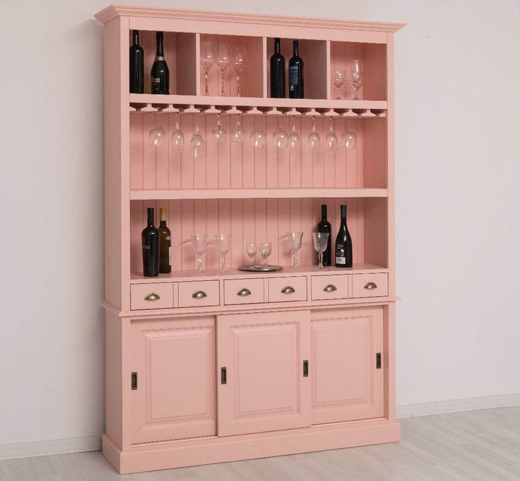 Großer Buffetschrank aus Massivholz mit Glashalterungen in verschiedenen Farben - Blau