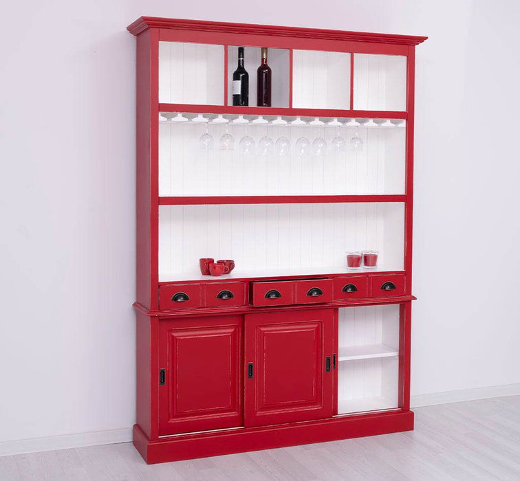 Großer Buffetschrank aus Massivholz mit Glashalterungen in verschiedenen Farben - Blau