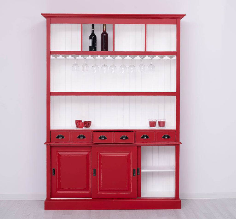 Großer Buffetschrank aus Massivholz mit Glashalterungen in verschiedenen Farben - Blau