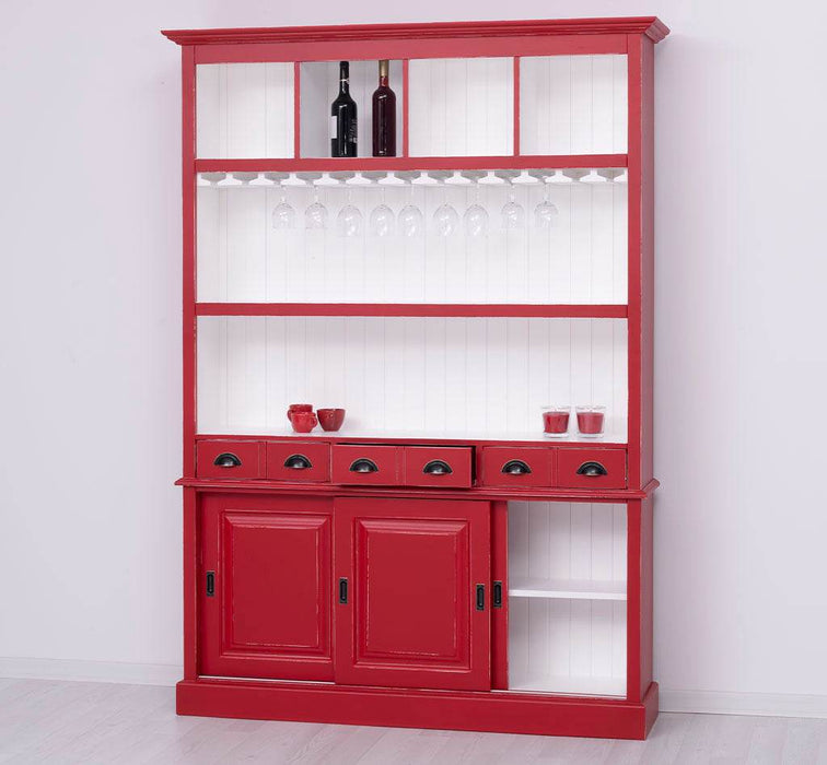 Großer Buffetschrank aus Massivholz mit Glashalterungen in verschiedenen Farben - Blau