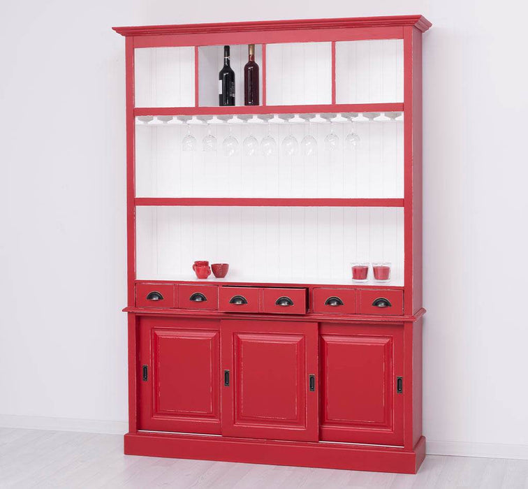 Großer Buffetschrank aus Massivholz mit Glashalterungen in verschiedenen Farben - Blau