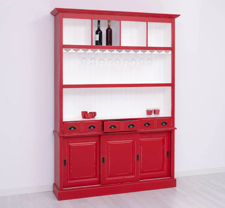 Großer Buffetschrank aus Massivholz mit Glashalterungen in verschiedenen Farben - Blau