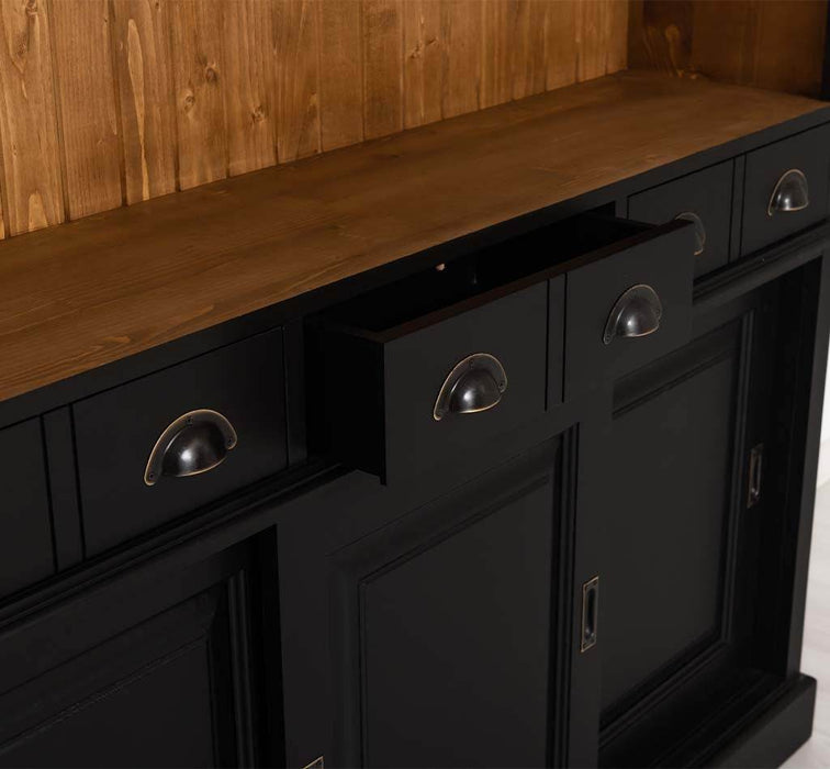 Buffetschrank aus Massivholz mit Glashalterungen in schwarz - Schwarz