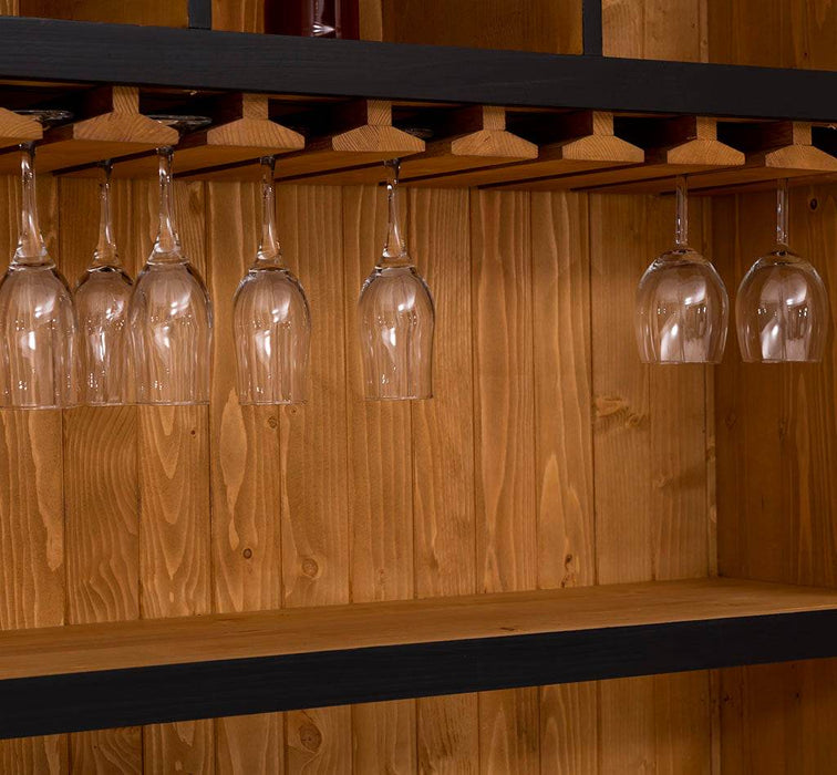 Buffetschrank aus Massivholz mit Glashalterungen in schwarz - Schwarz
