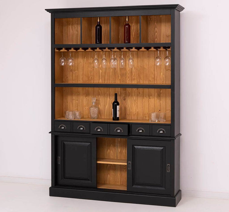 Buffetschrank aus Massivholz mit Glashalterungen in schwarz - Schwarz