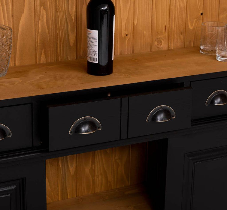 Buffetschrank aus Massivholz mit Glashalterungen in schwarz - Schwarz