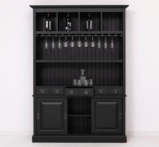 Buffetschrank aus Massivholz mit Glashalterungen in schwarz - Schwarz