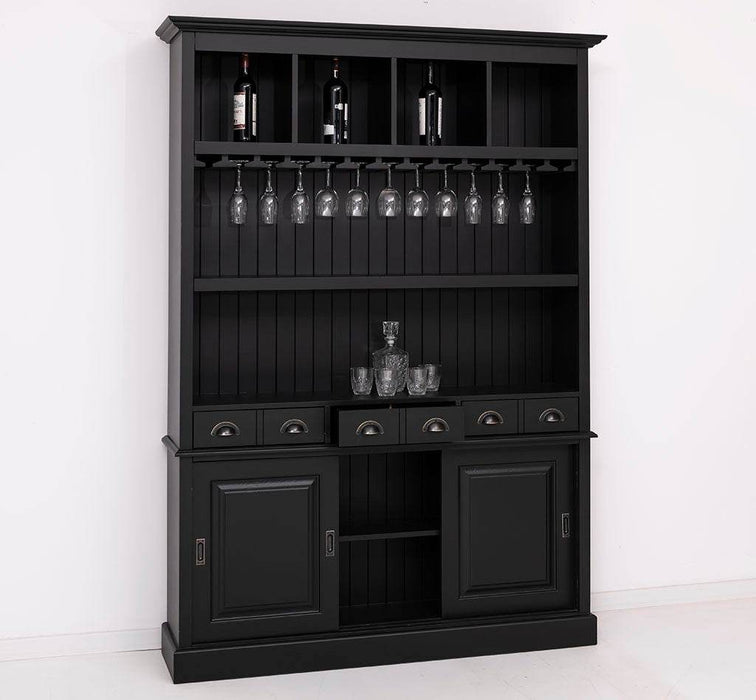 Buffetschrank aus Massivholz mit Glashalterungen in schwarz - Schwarz