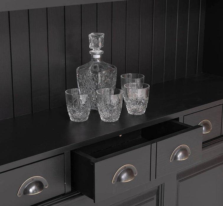 Buffetschrank aus Massivholz mit Glashalterungen in schwarz - Schwarz