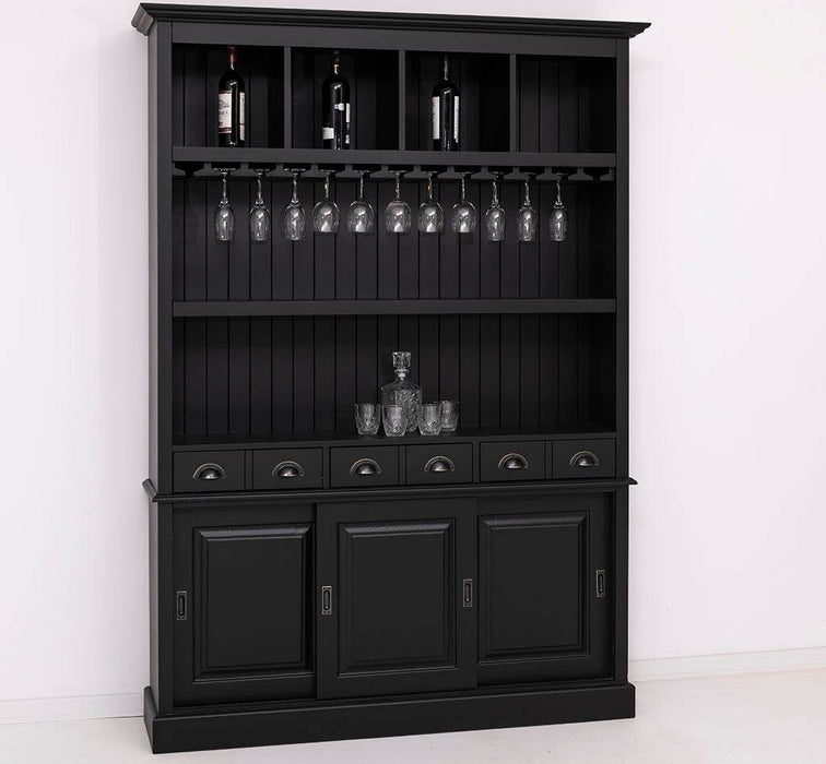 Buffetschrank aus Massivholz mit Glashalterungen in schwarz - Schwarz