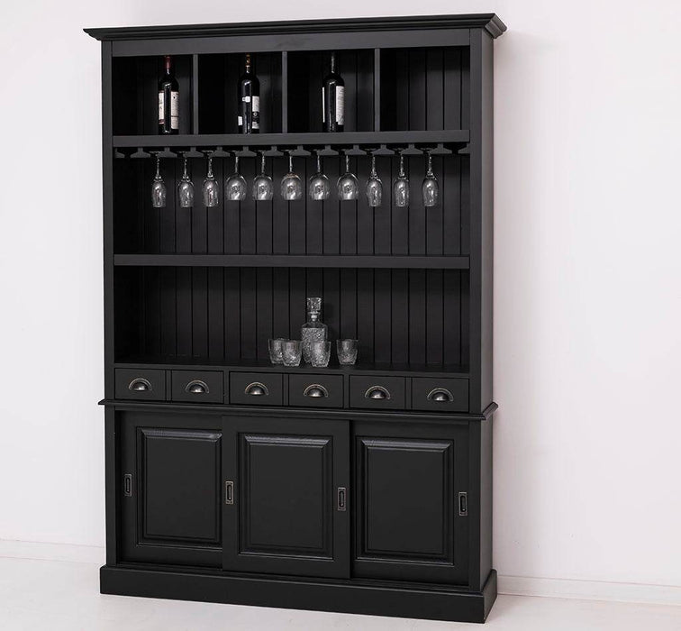 Buffetschrank aus Massivholz mit Glashalterungen in schwarz - Schwarz