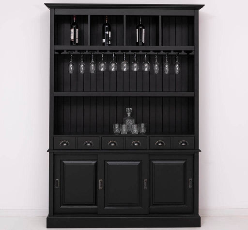 Buffetschrank aus Massivholz mit Glashalterungen in schwarz - Schwarz