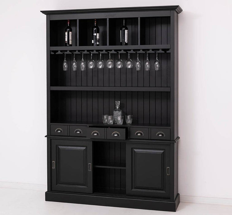 Buffetschrank aus Massivholz mit Glashalterungen in schwarz - Schwarz