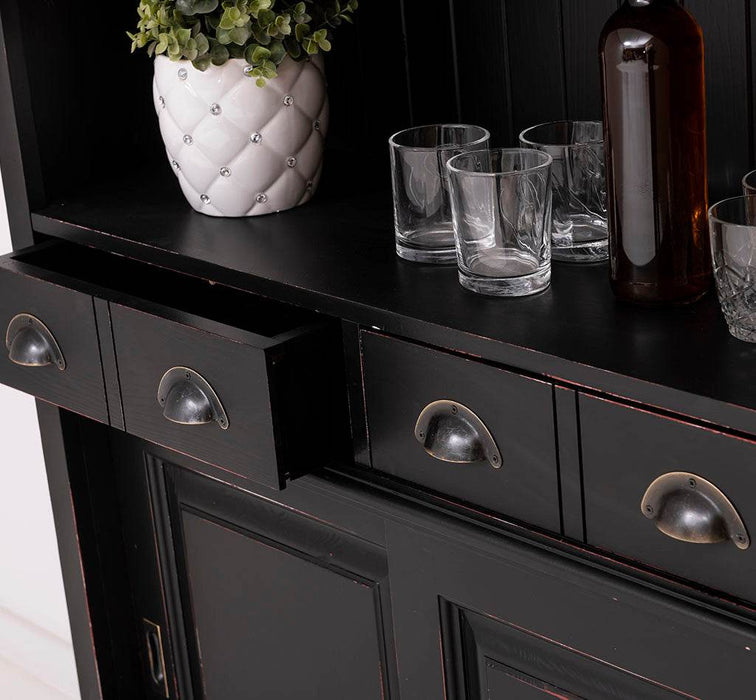 Buffetschrank aus Massivholz mit Glashalterungen in schwarz - Schwarz