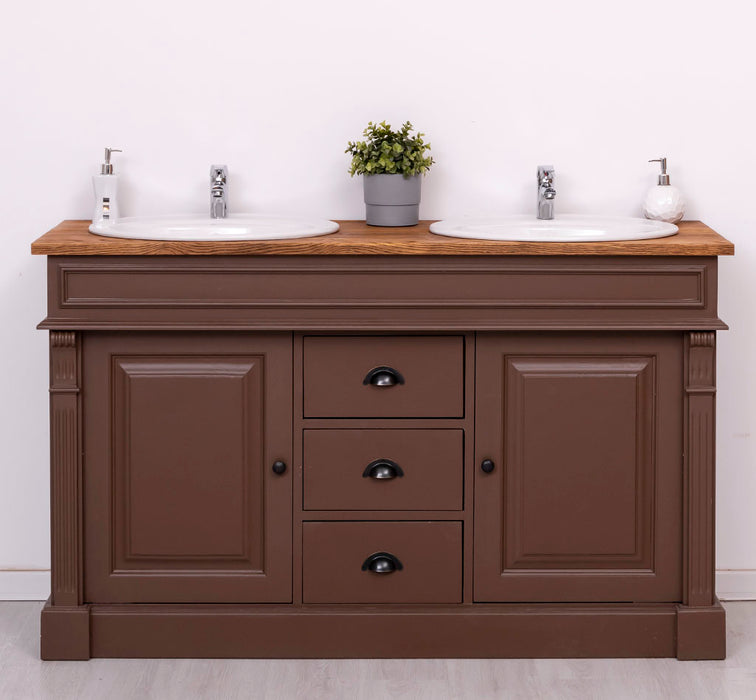 Doppelwaschtisch mit Unterschrank - Waschbeckenunterschrank aus Massivholz
