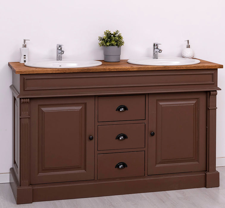 Doppelwaschtisch mit Unterschrank - Waschbeckenunterschrank aus Massivholz