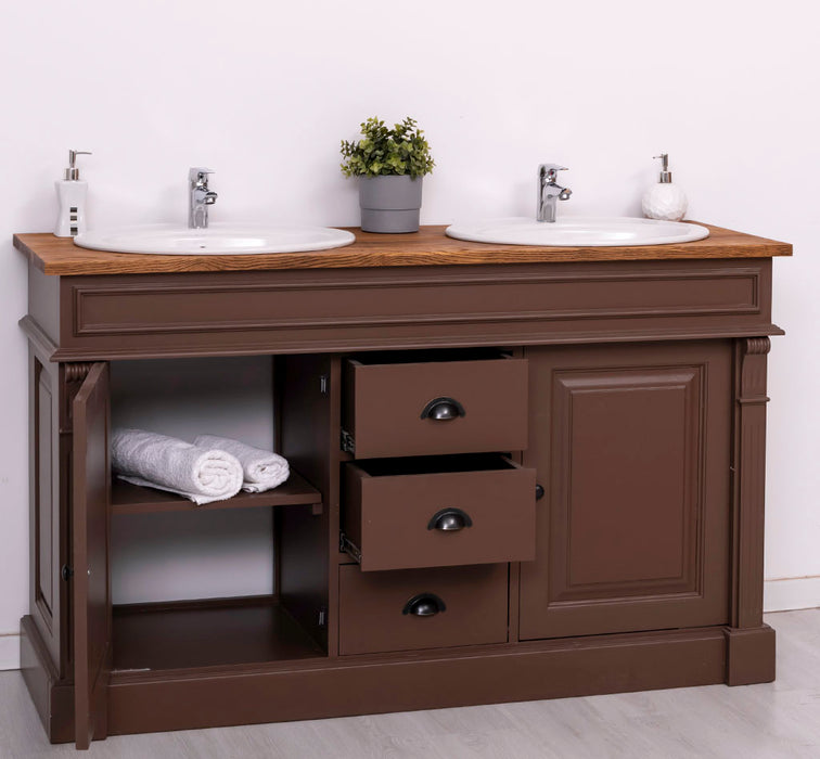 Doppelwaschtisch mit Unterschrank - Waschbeckenunterschrank aus Massivholz