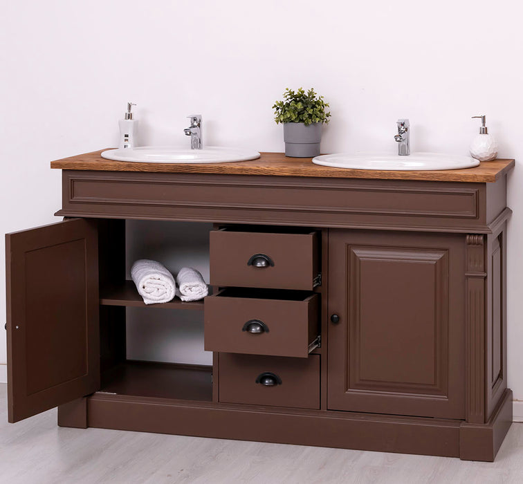 Doppelwaschtisch mit Unterschrank - Waschbeckenunterschrank aus Massivholz