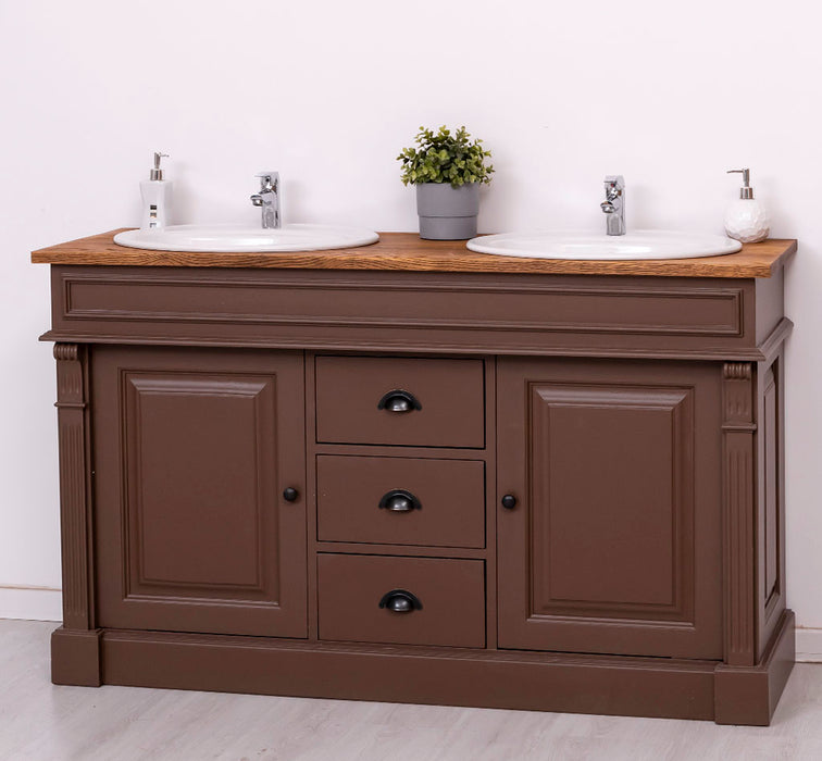 Doppelwaschtisch mit Unterschrank - Waschbeckenunterschrank aus Massivholz