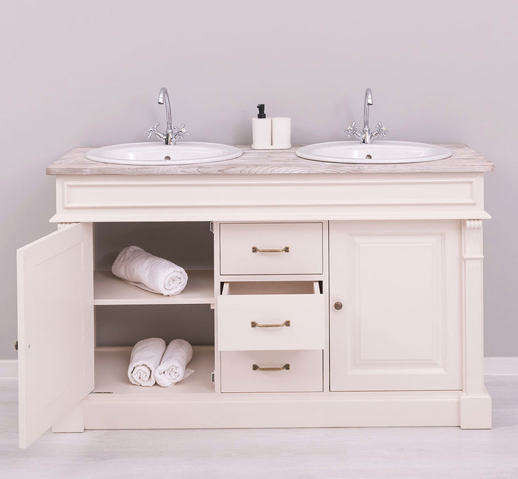 Doppelwaschtisch mit Unterschrank - Waschbeckenunterschrank aus Massivholz