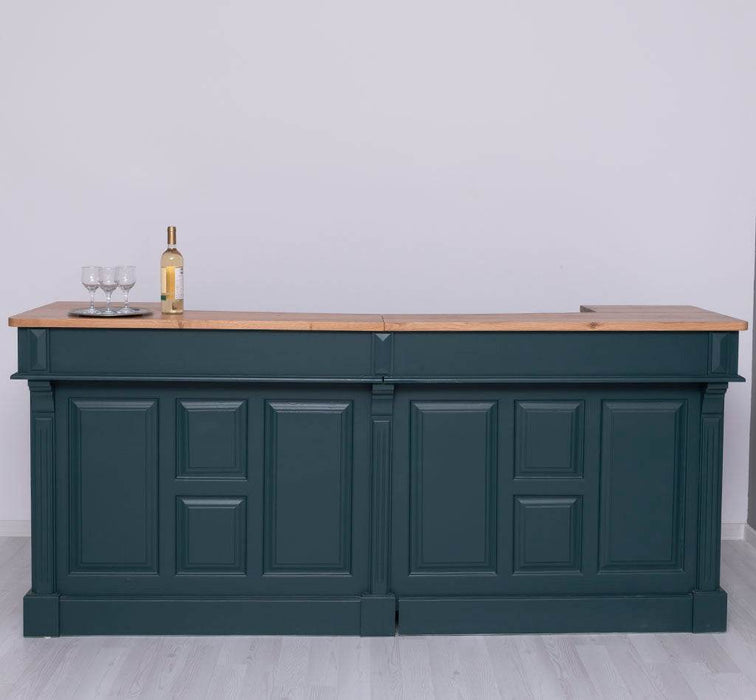 Große Empfangstheke aus Massivholz | Vintage Bartresen im Landhausstil - Eiche | Petrol