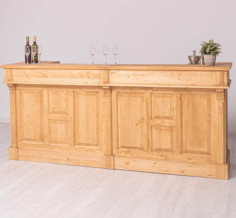 Große Empfangstheke aus Massivholz | Vintage Bartresen im Landhausstil - Eiche | Petrol