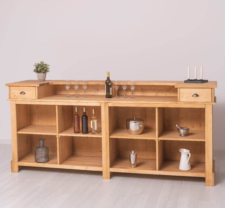 Große Empfangstheke aus Massivholz | Vintage Bartresen im Landhausstil - Eiche | Petrol