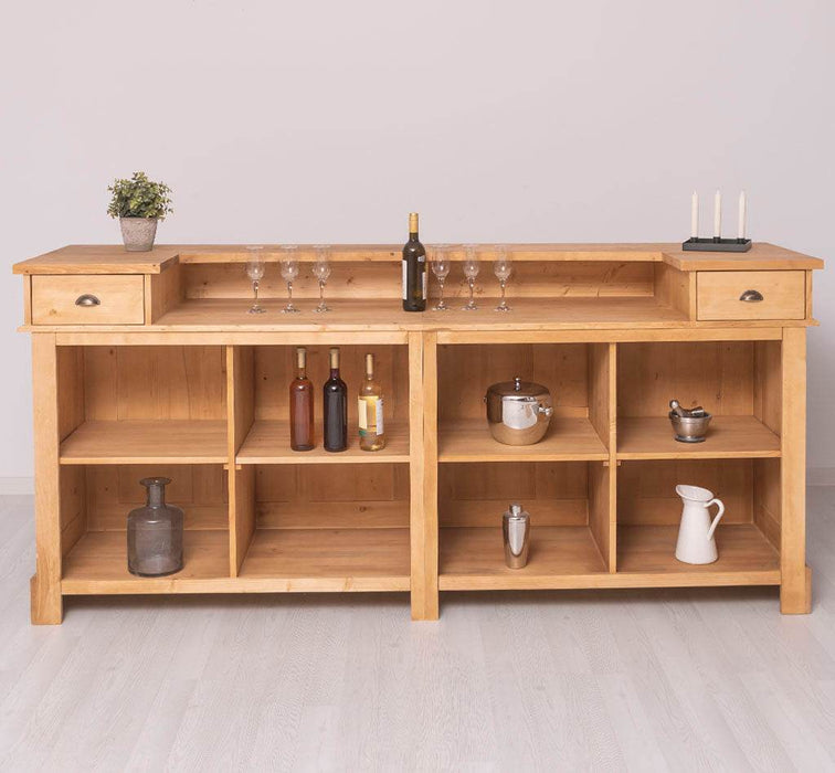 Große Empfangstheke aus Massivholz | Vintage Bartresen im Landhausstil - Eiche | Petrol