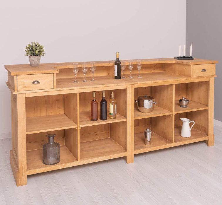 Große Empfangstheke aus Massivholz | Vintage Bartresen im Landhausstil - Eiche | Petrol