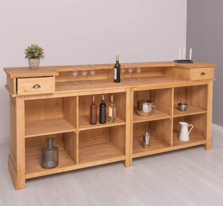 Große Empfangstheke aus Massivholz | Vintage Bartresen im Landhausstil - Eiche | Petrol
