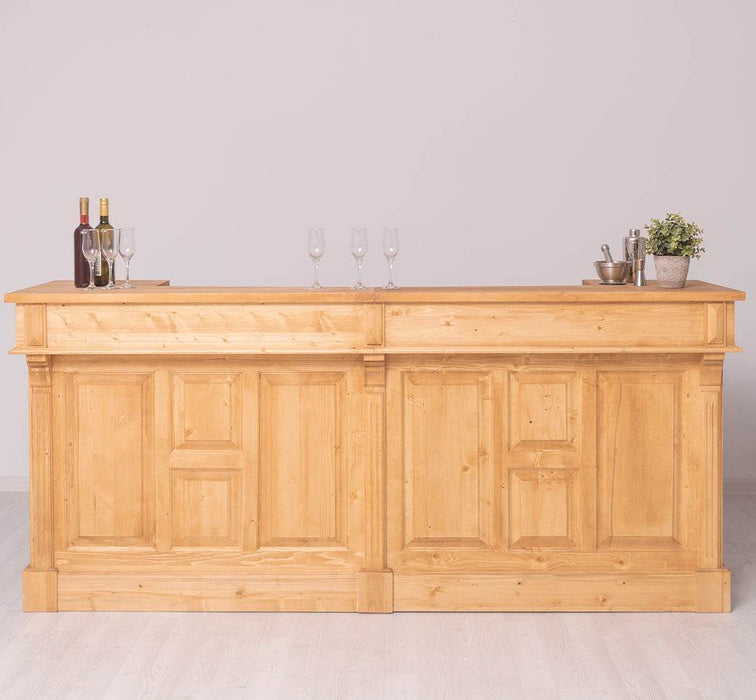 Große Empfangstheke aus Massivholz | Vintage Bartresen im Landhausstil - Pinie gewachst