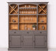 Großer Buffet- und Weinschrank aus Massivholz | Wohnzimmerschrank mit Glashalter und Flaschenablagen - Grau