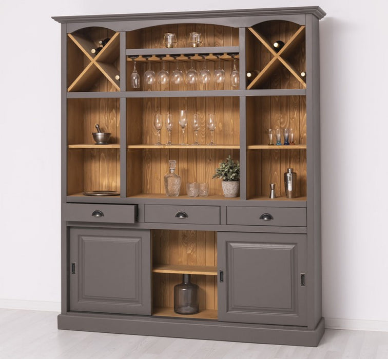 Großer Buffet- und Weinschrank aus Massivholz | Wohnzimmerschrank mit Glashalter und Flaschenablagen