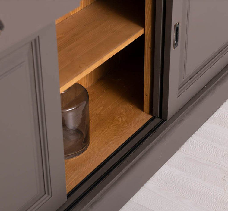 Großer Buffet- und Weinschrank aus Massivholz | Wohnzimmerschrank mit Glashalter und Flaschenablagen - Schwarz