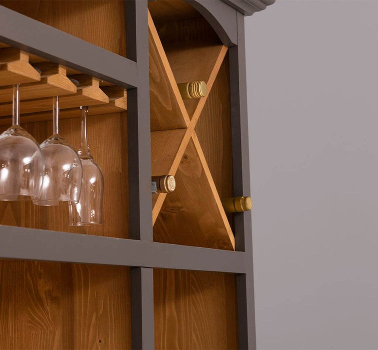 Großer Buffet- und Weinschrank aus Massivholz | Wohnzimmerschrank mit Glashalter und Flaschenablagen - Schwarz